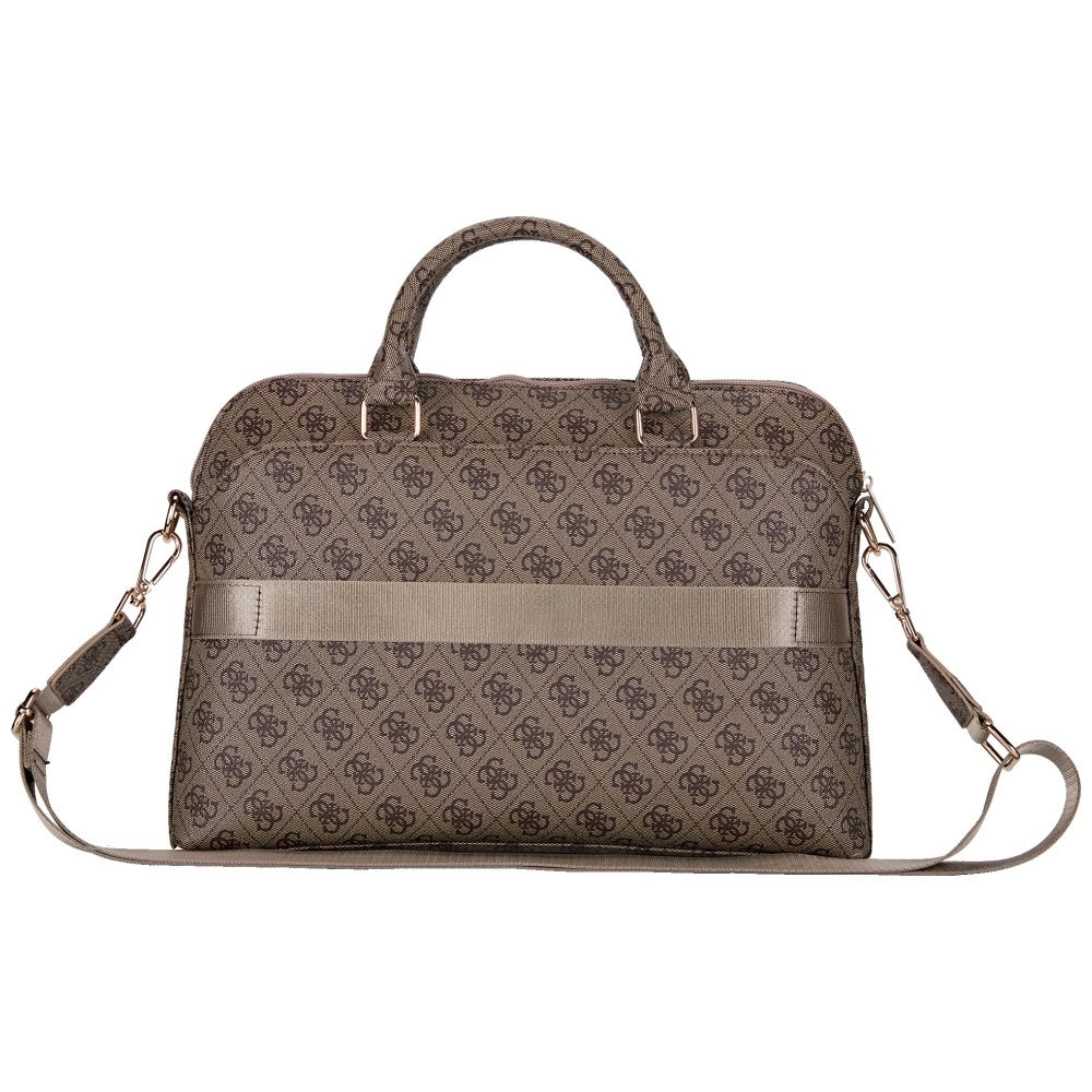 Guess 4G Zipper Pocket Triangle Logo 15&quot; Laptop Bag - Brown_1