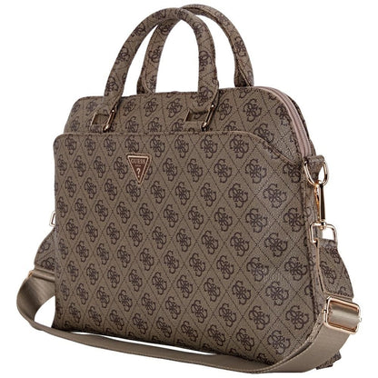 Guess 4G Zipper Pocket Triangle Logo 15&quot; Laptop Bag - Brown_2