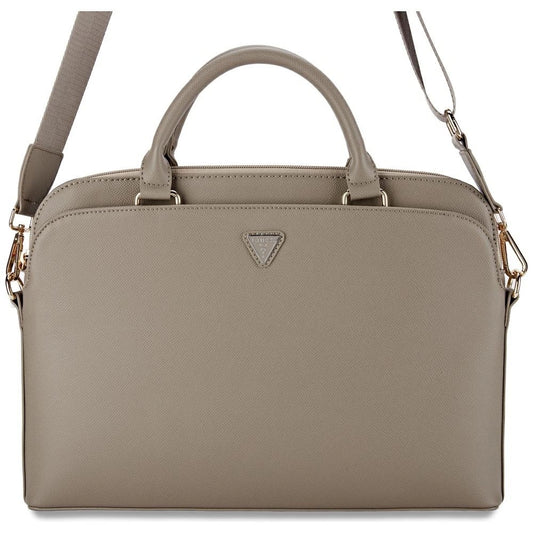 Guess Grained Zipper Pocket Triangle Logo 15&quot; Laptop Bag - Brown_0