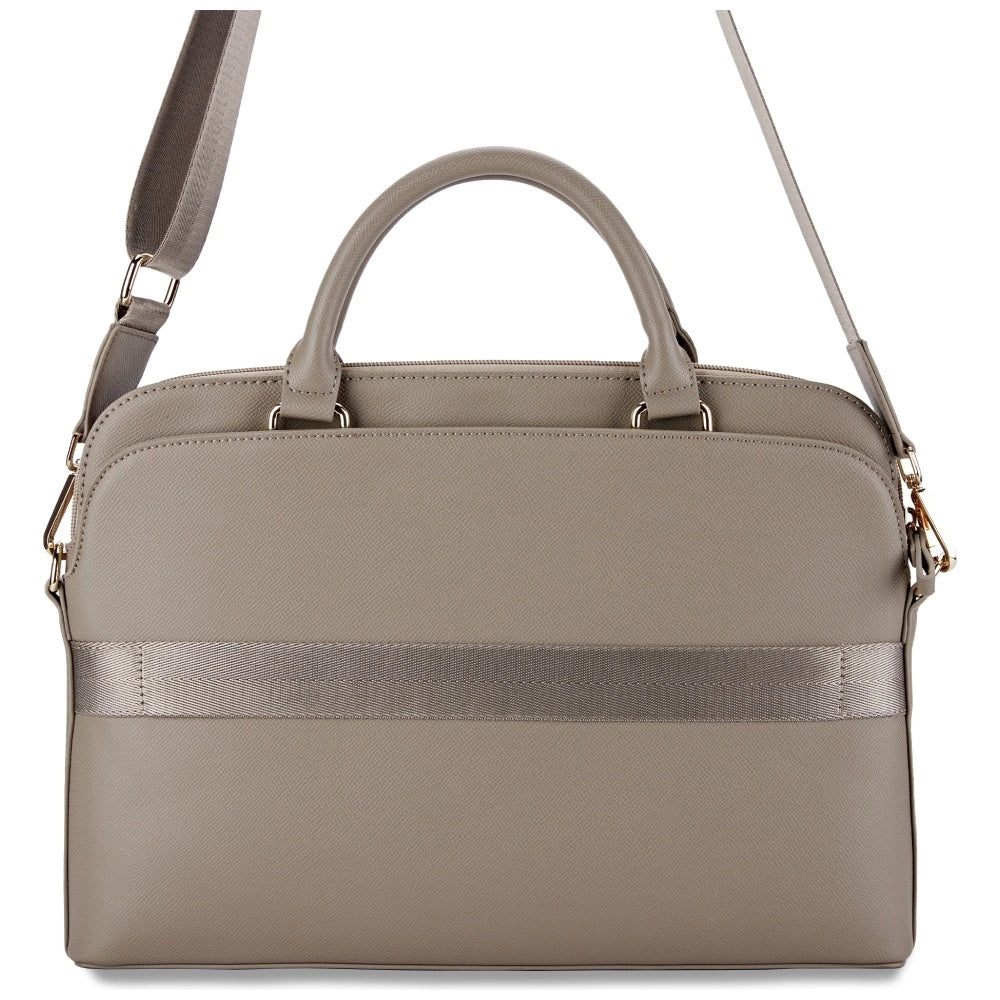 Guess Grained Zipper Pocket Triangle Logo 15&quot; Laptop Bag - Brown_1