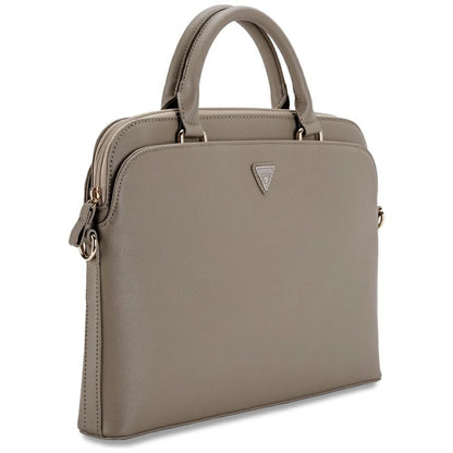 Guess Grained Zipper Pocket Triangle Logo 15&quot; Laptop Bag - Brown_2