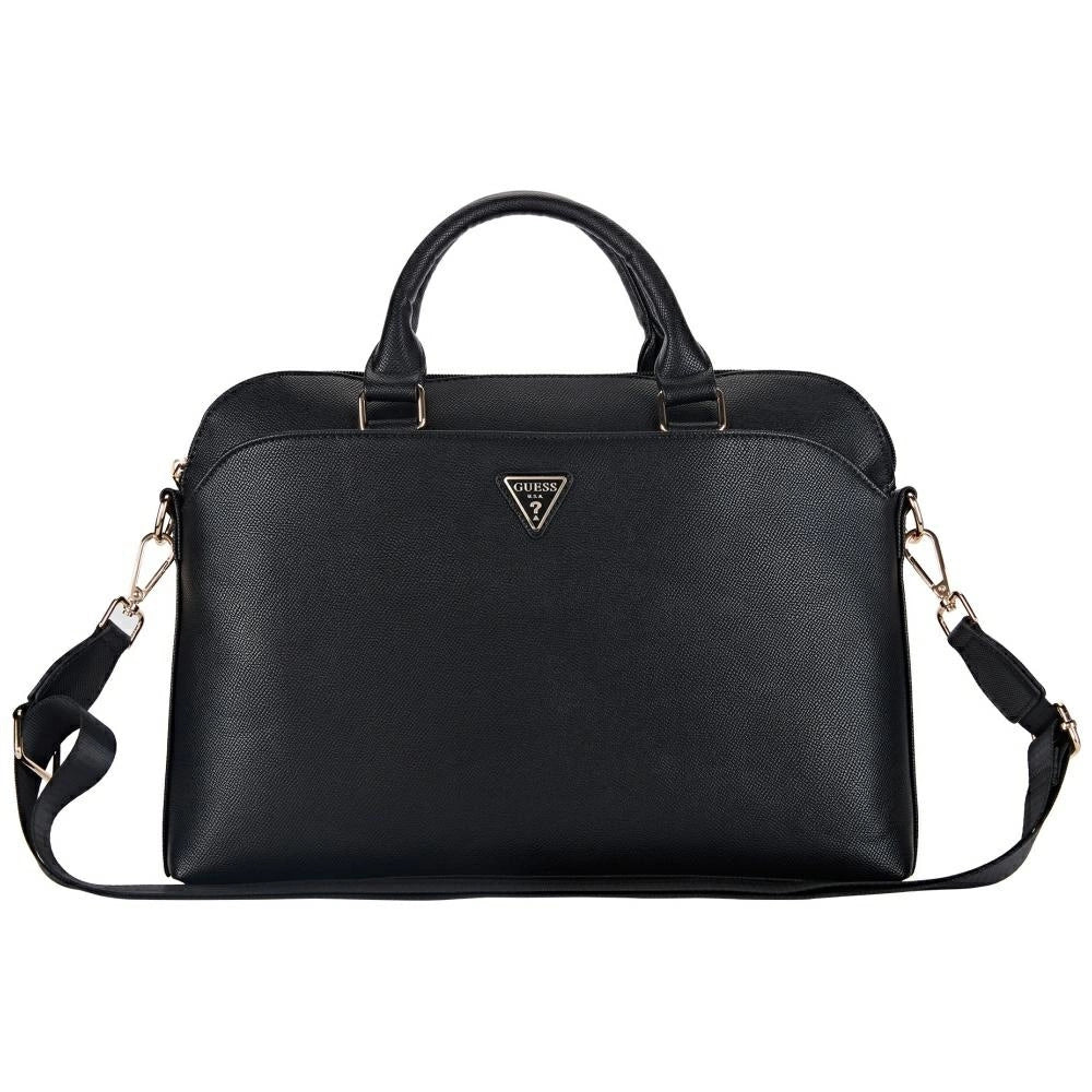 Guess Grained Zipper Pocket Triangle Logo 15&quot; Laptop Bag - Black_0