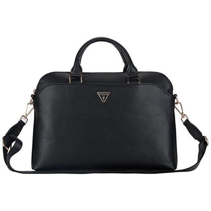 Guess Grained Zipper Pocket Triangle Logo 15&quot; Laptop Bag - Black_0