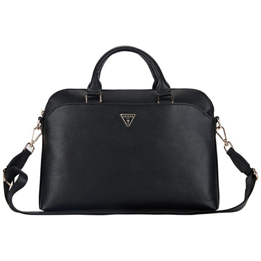 Guess Grained Zipper Pocket Triangle Logo 15&quot; Laptop Bag - Black_0