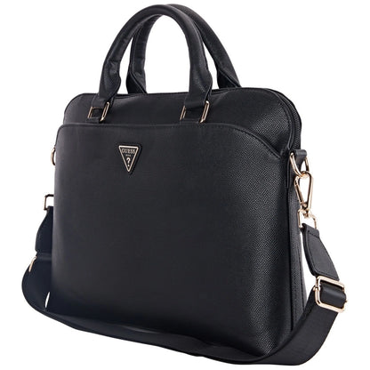 Guess Grained Zipper Pocket Triangle Logo 15&quot; Laptop Bag - Black_2