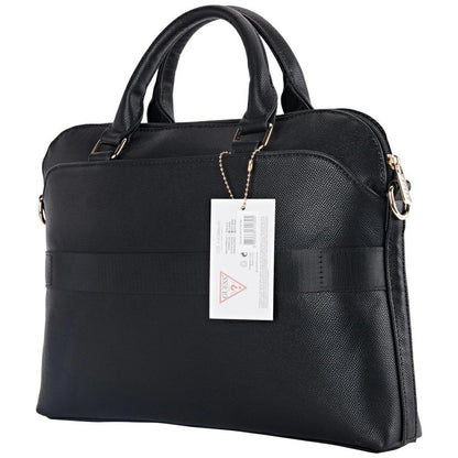 Guess Grained Zipper Pocket Triangle Logo 15&quot; Laptop Bag - Black_3