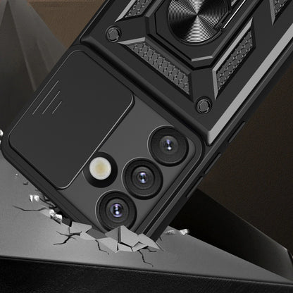 Hybrid Armor Camshield Case with Stand and Camera Cover for Oppo F29 5G / A5 5G - Black_1