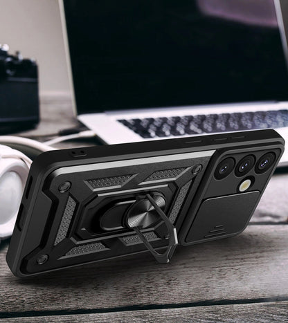 Hybrid Armor Camshield Case with Stand and Camera Cover for Oppo F29 5G / A5 5G - Black_3