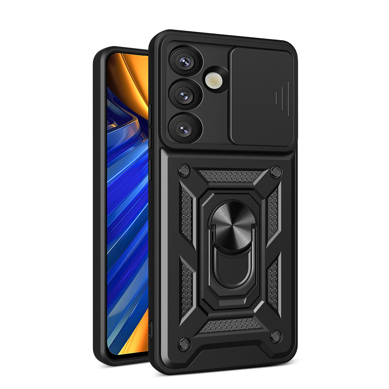 Hybrid Armor Camshield Case with Stand and Camera Cover for Oppo F29 Pro 5G - Black_0
