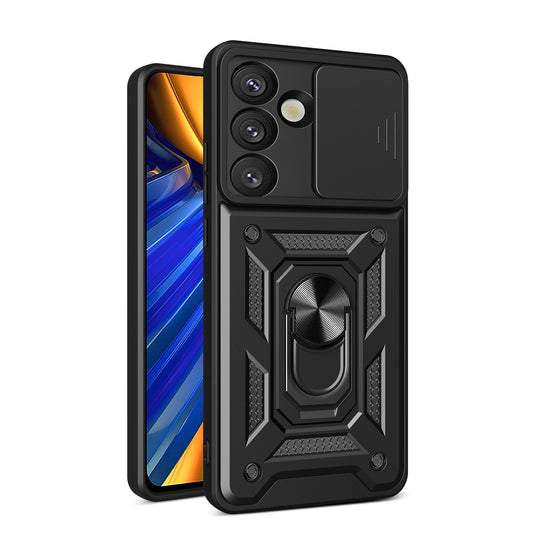 Hybrid Armor Camshield Case with Stand and Camera Cover for Oppo F29 Pro 5G - Black_0
