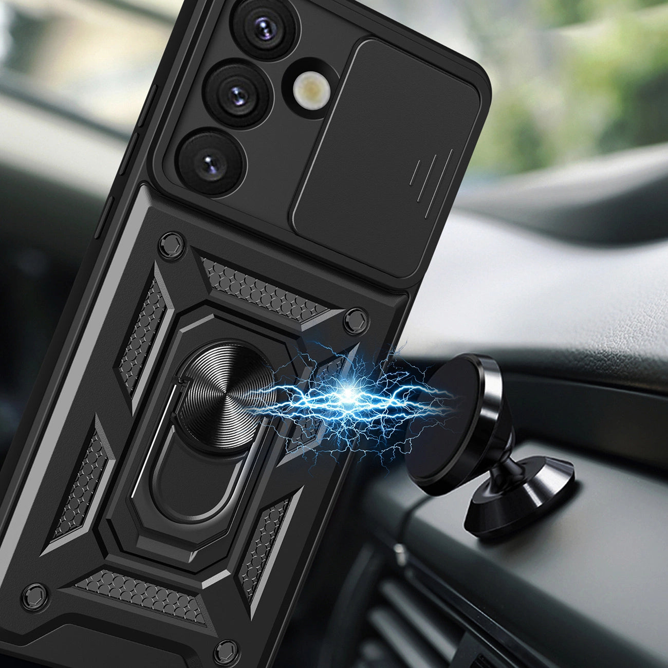 Hybrid Armor Camshield Case with Stand and Camera Cover for Oppo F29 Pro 5G - Black_2