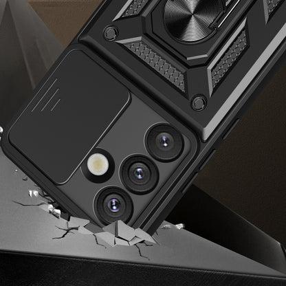 Hybrid Armor Camshield Case with Stand and Camera Cover for Realme 14 Pro+ 5G - Black_1