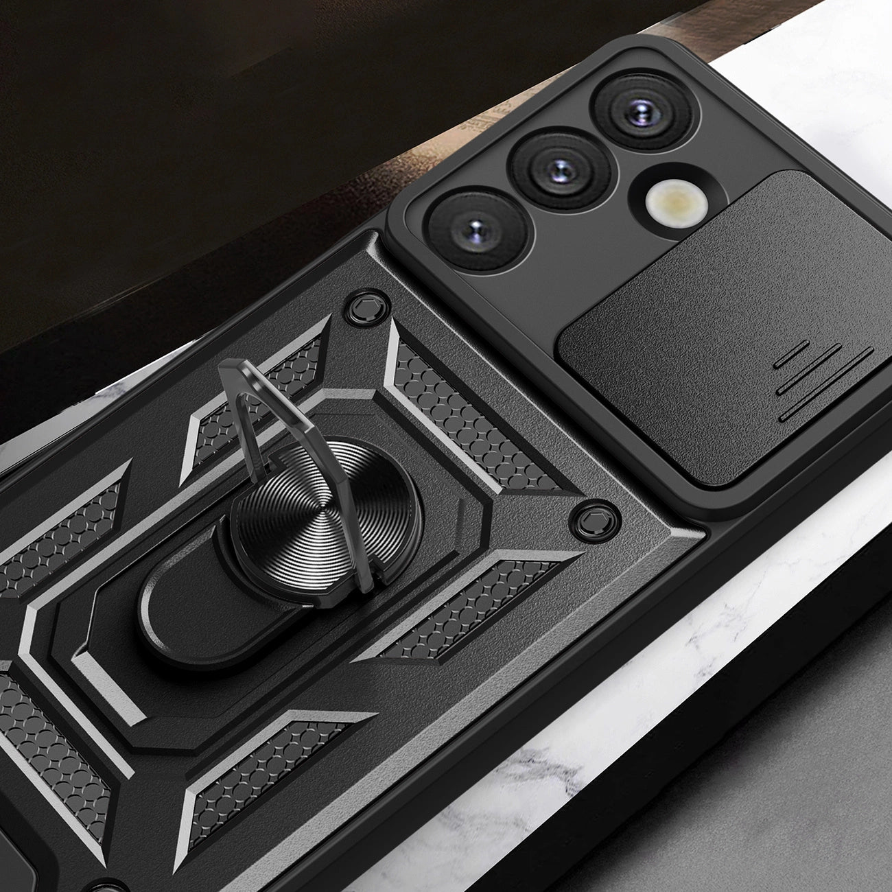 Hybrid Armor Camshield Armored Case with Stand and Camera Cover for Xiaomi 15 5G - Black_5