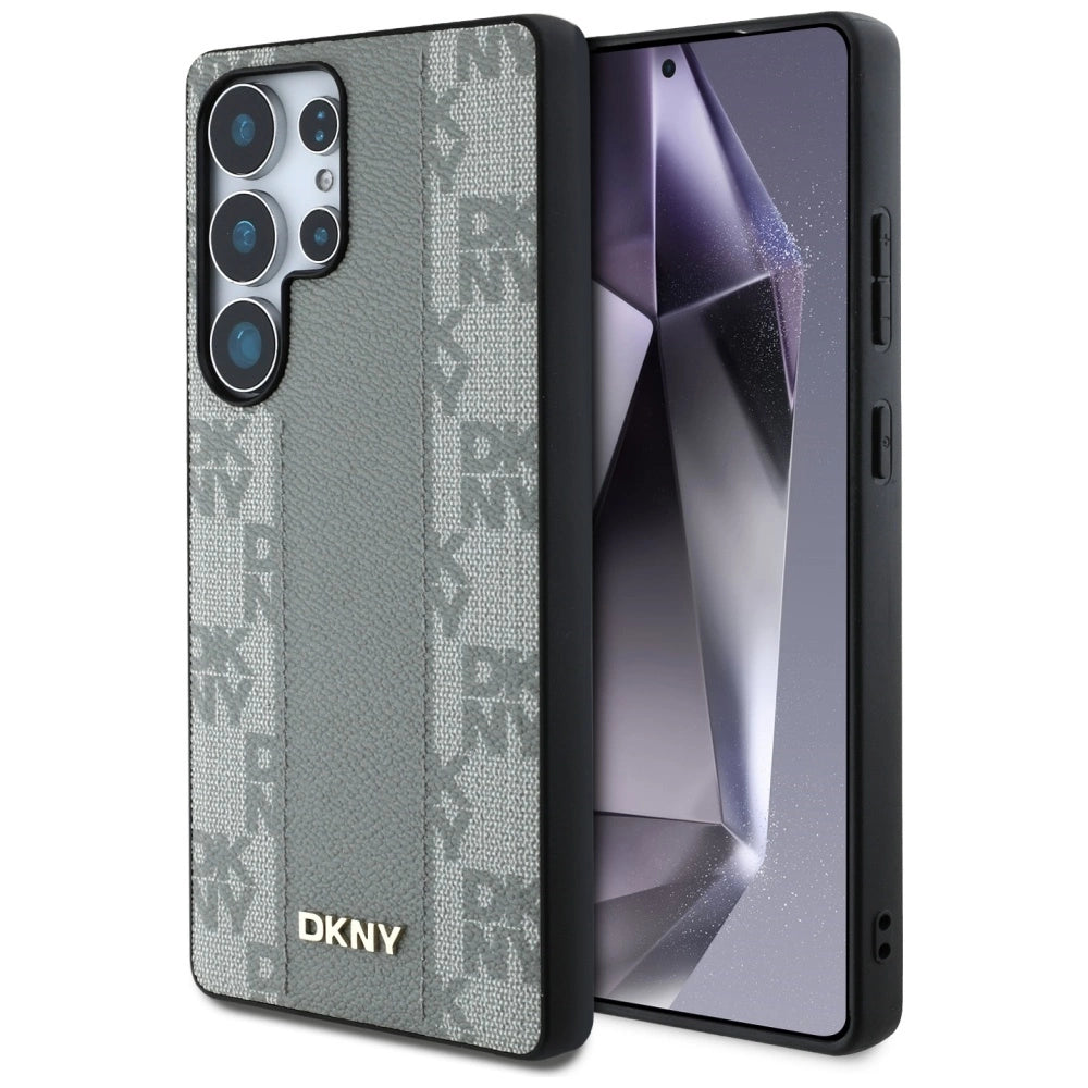 DKNY Leather Checkered Pattern MagSafe Case for Samsung Galaxy S25 Ultra - Gray_0
