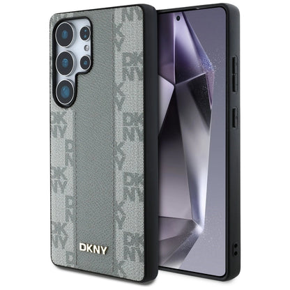 DKNY Leather Checkered Pattern MagSafe Case for Samsung Galaxy S25 Ultra - Gray_0