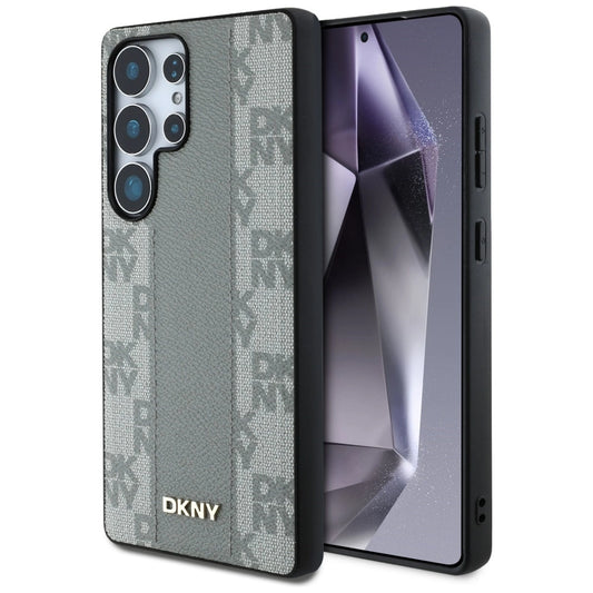 DKNY Leather Checkered Pattern MagSafe Case for Samsung Galaxy S25 Ultra - Gray_0