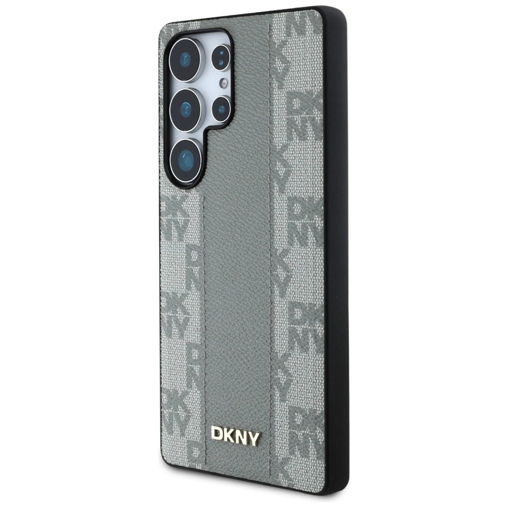 DKNY Leather Checkered Pattern MagSafe Case for Samsung Galaxy S25 Ultra - Gray_1