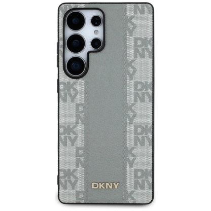 DKNY Leather Checkered Pattern MagSafe Case for Samsung Galaxy S25 Ultra - Gray_2