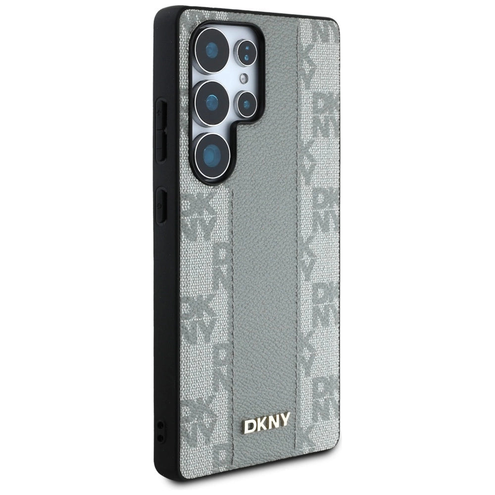 DKNY Leather Checkered Pattern MagSafe Case for Samsung Galaxy S25 Ultra - Gray_3