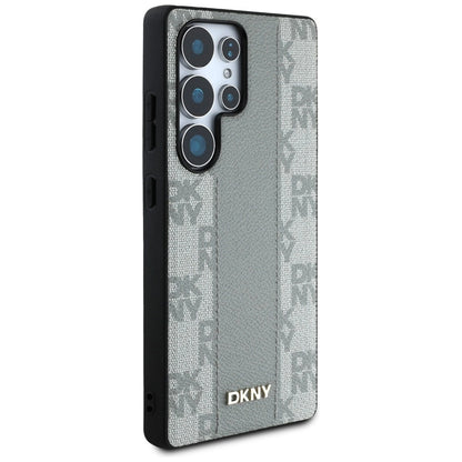 DKNY Leather Checkered Pattern MagSafe Case for Samsung Galaxy S25 Ultra - Gray_3