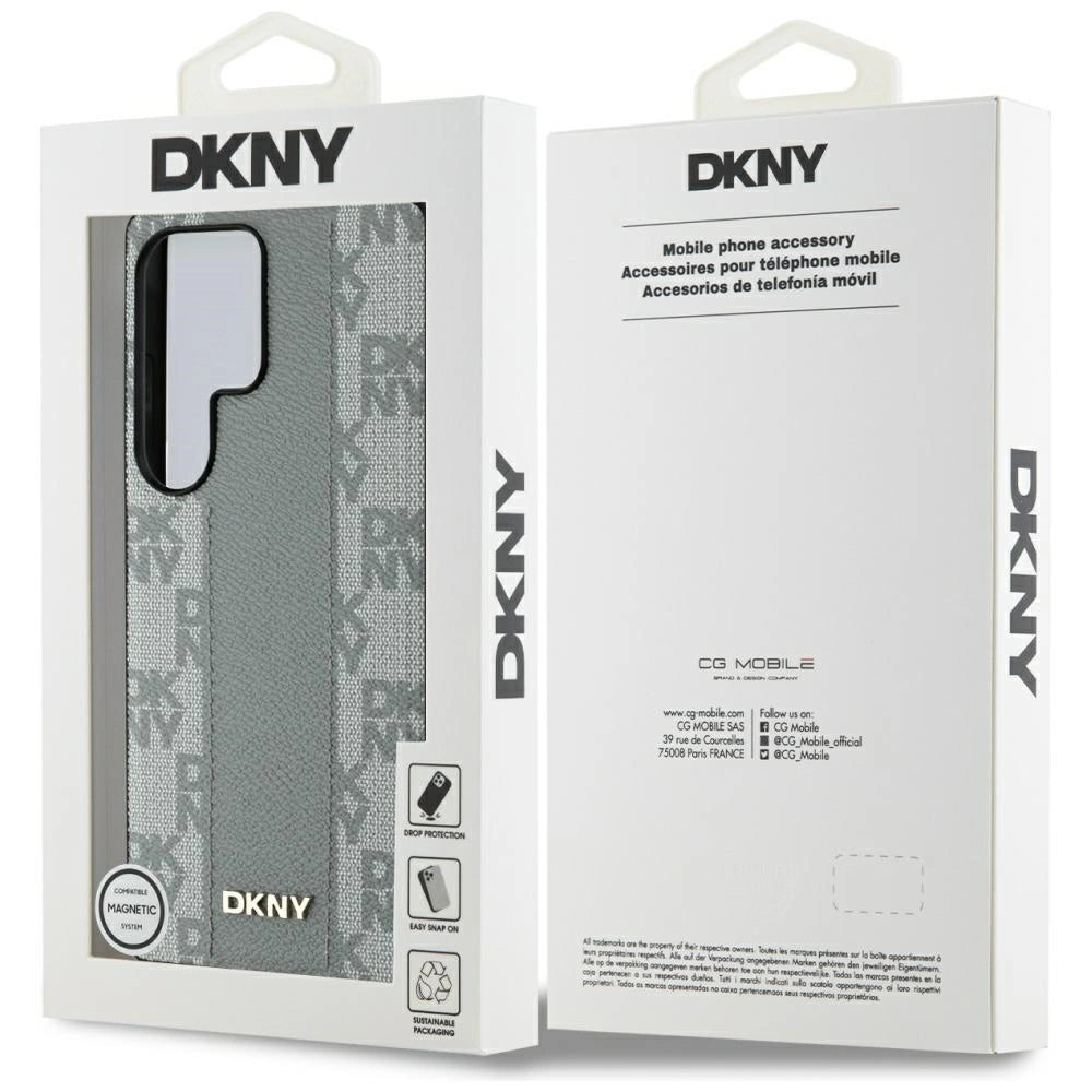 DKNY Leather Checkered Pattern MagSafe Case for Samsung Galaxy S25 Ultra - Gray_7