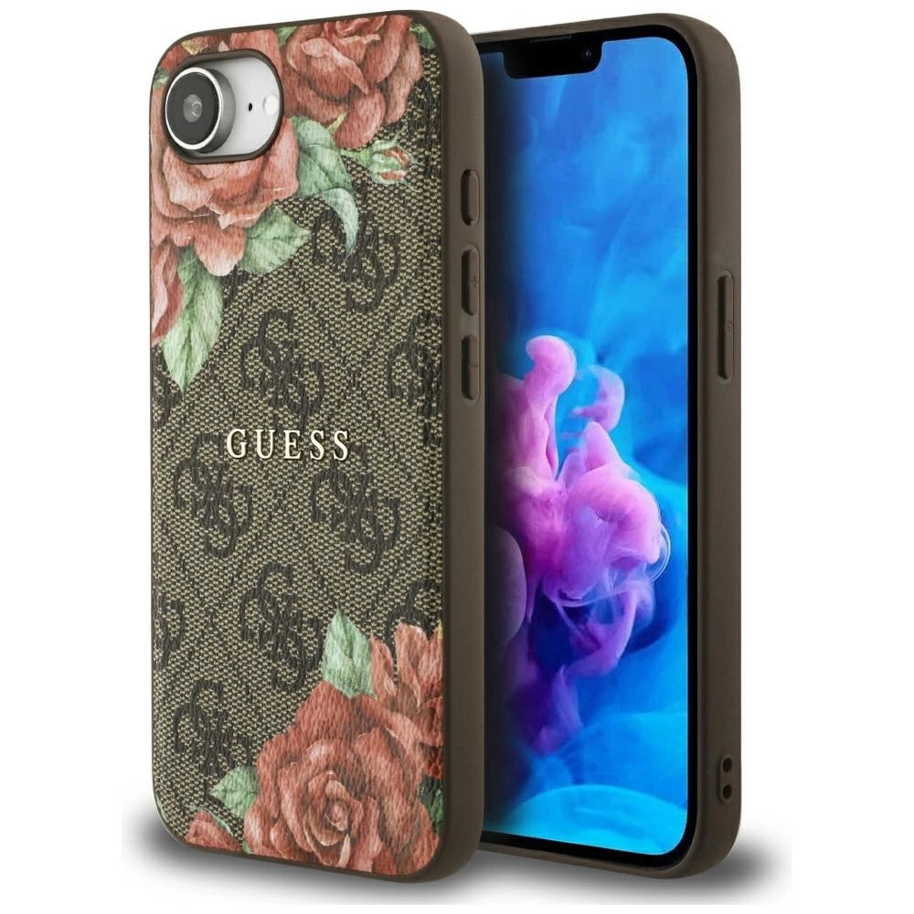 Guess 4G Flowers Print MagSafe case for iPhone 16e - brown_0