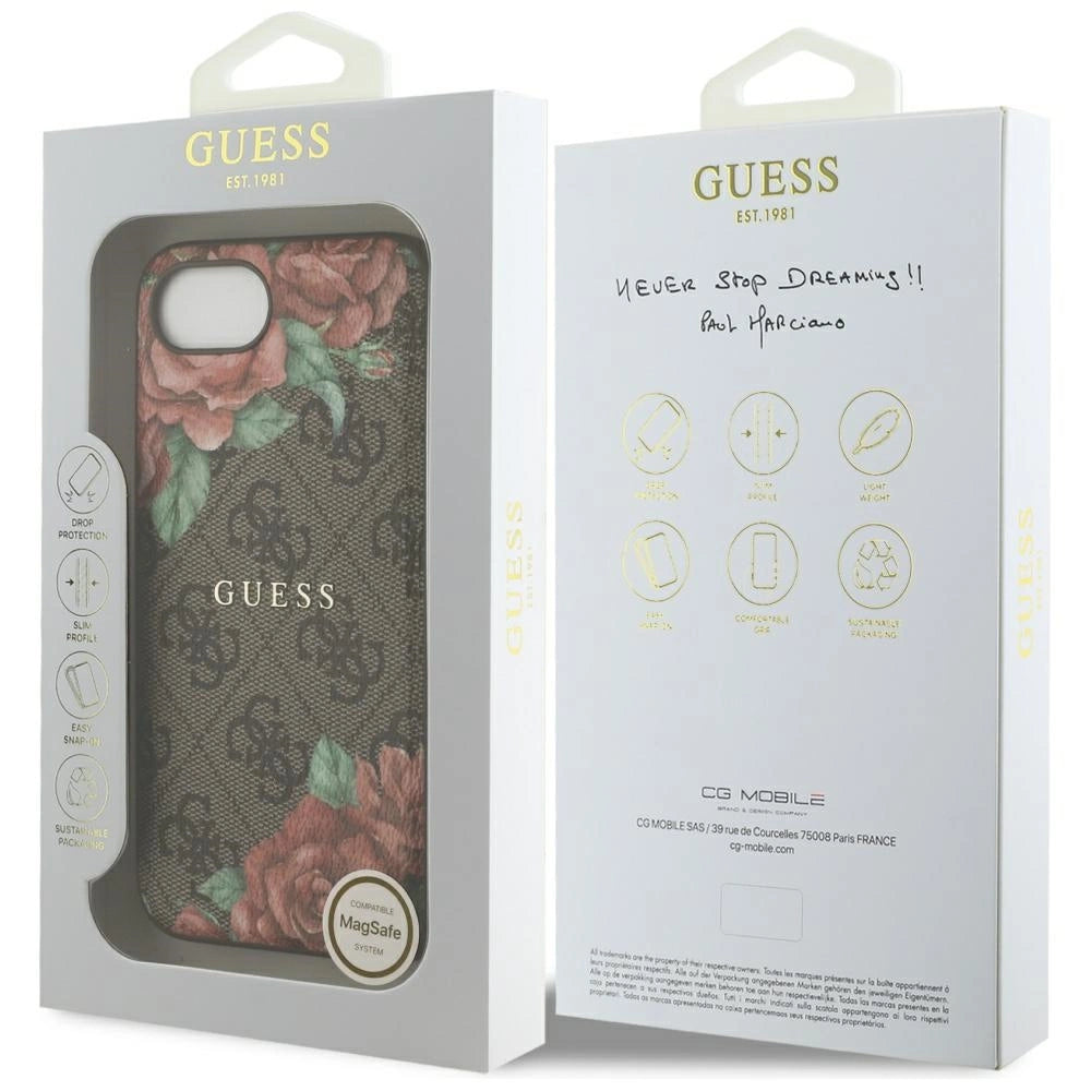 Guess 4G Flowers Print MagSafe case for iPhone 16e - brown_7
