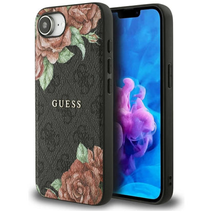 Guess 4G Flowers Print MagSafe case for iPhone 16e - black_0