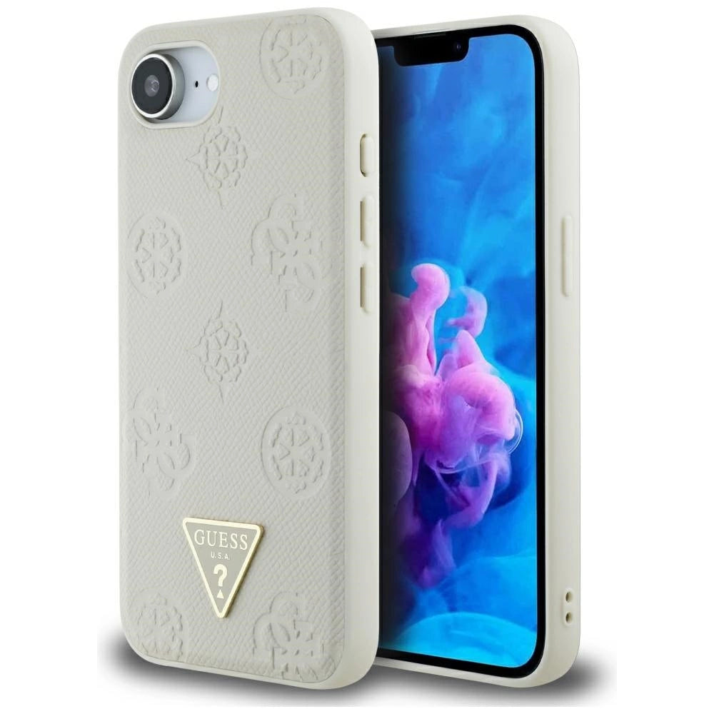 Guess Grained Hot Stamp Peony Triangle Logo MagSafe case for iPhone 16e - beige_0