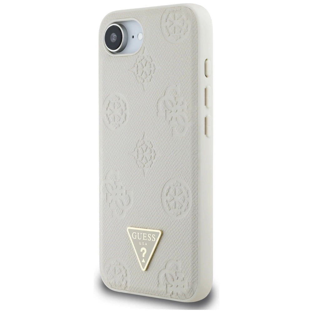 Guess Grained Hot Stamp Peony Triangle Logo MagSafe case for iPhone 16e - beige_1