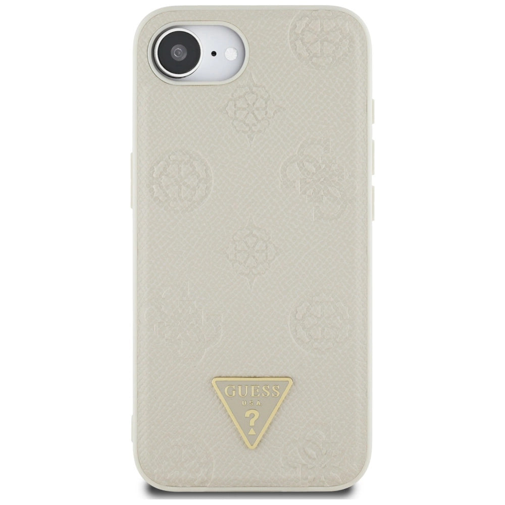 Guess Grained Hot Stamp Peony Triangle Logo MagSafe case for iPhone 16e - beige_2