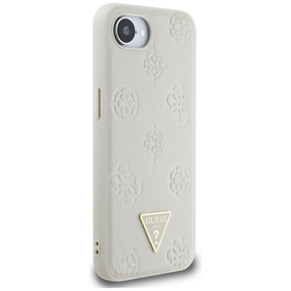 Guess Grained Hot Stamp Peony Triangle Logo MagSafe case for iPhone 16e - beige_3