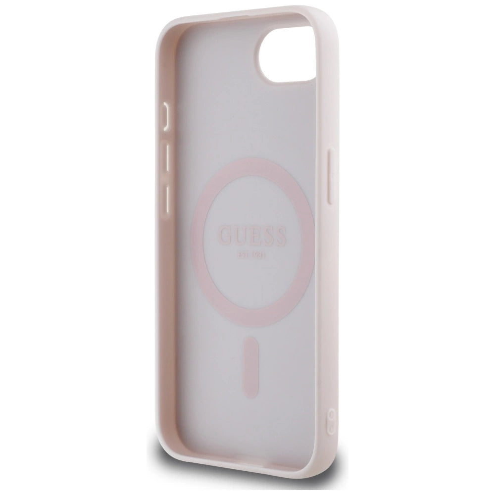 Guess Grained Hot Stamp Peony Triangle Logo MagSafe case for iPhone 16e - beige_6