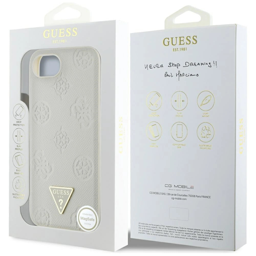 Guess Grained Hot Stamp Peony Triangle Logo MagSafe case for iPhone 16e - beige_7