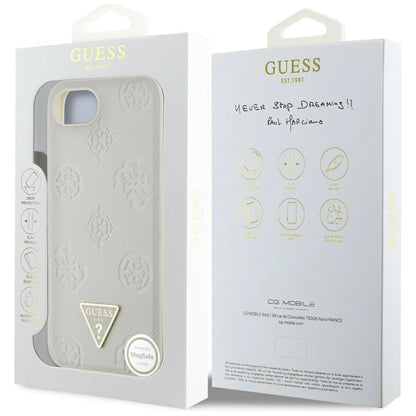 Guess Grained Hot Stamp Peony Triangle Logo MagSafe case for iPhone 16e - beige_7