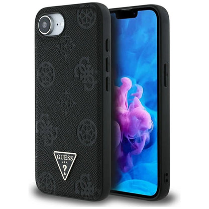 Guess Grained Hot Stamp Peony Triangle Logo MagSafe Case for iPhone 16e - Black_0