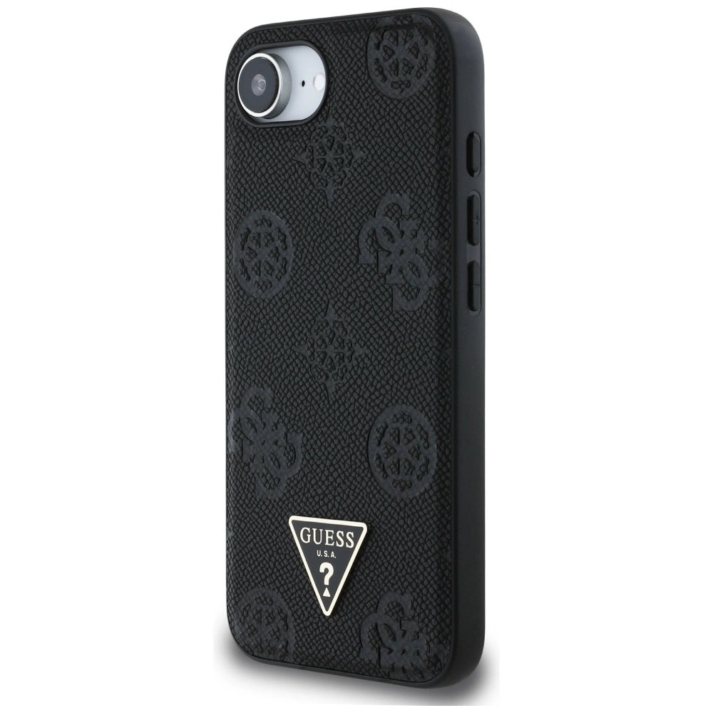 Guess Grained Hot Stamp Peony Triangle Logo MagSafe Case for iPhone 16e - Black_1