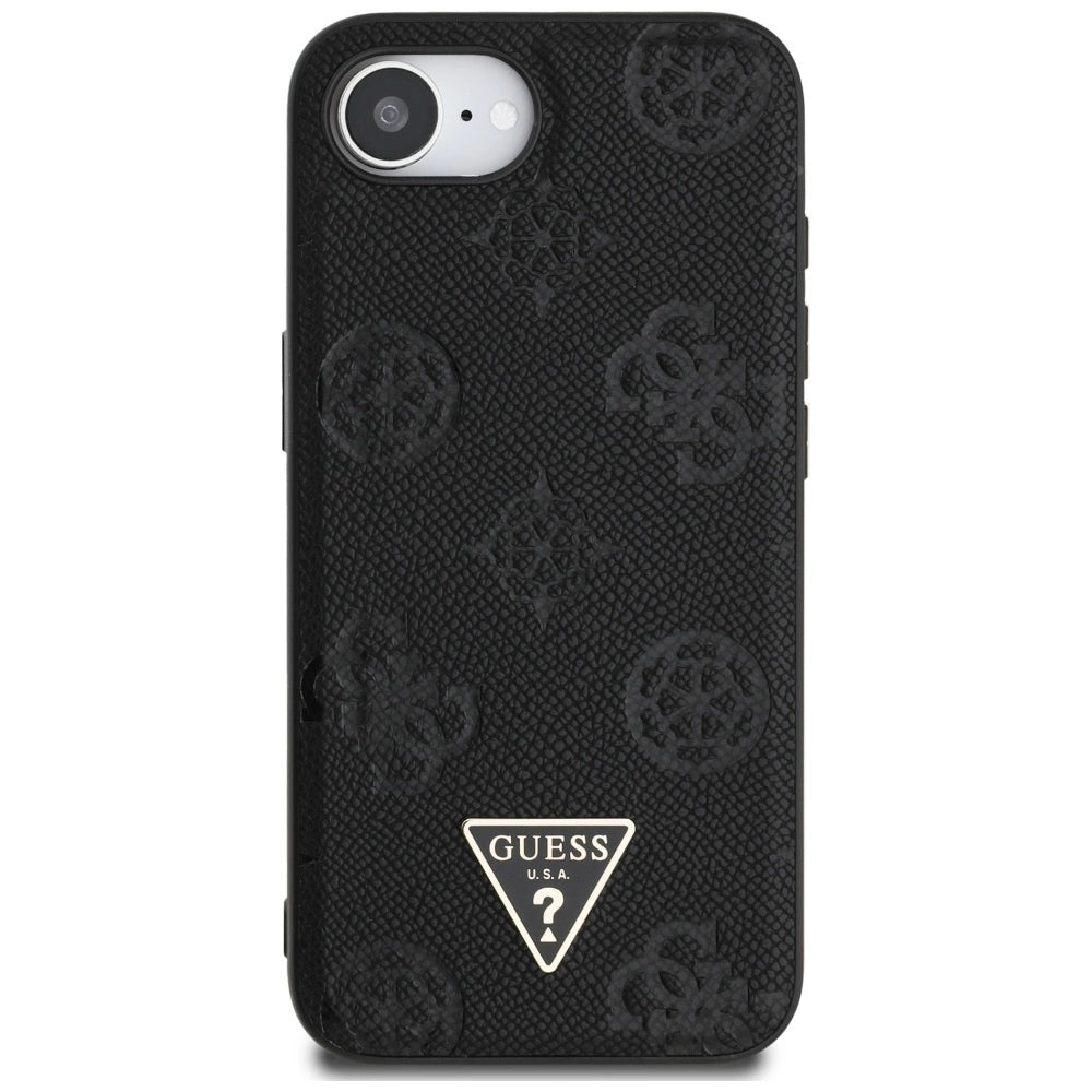 Guess Grained Hot Stamp Peony Triangle Logo MagSafe Case for iPhone 16e - Black_2