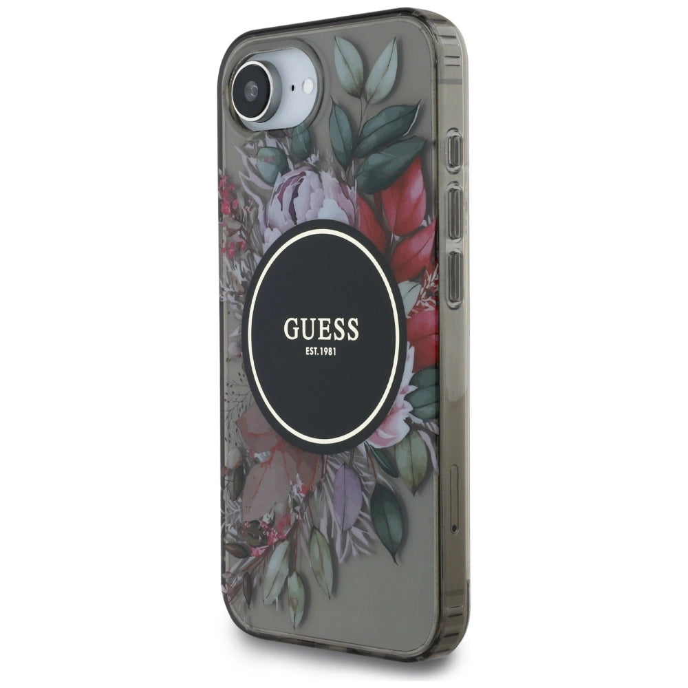 Guess IML Flowers MagSafe iPhone 16e Case - Black_1