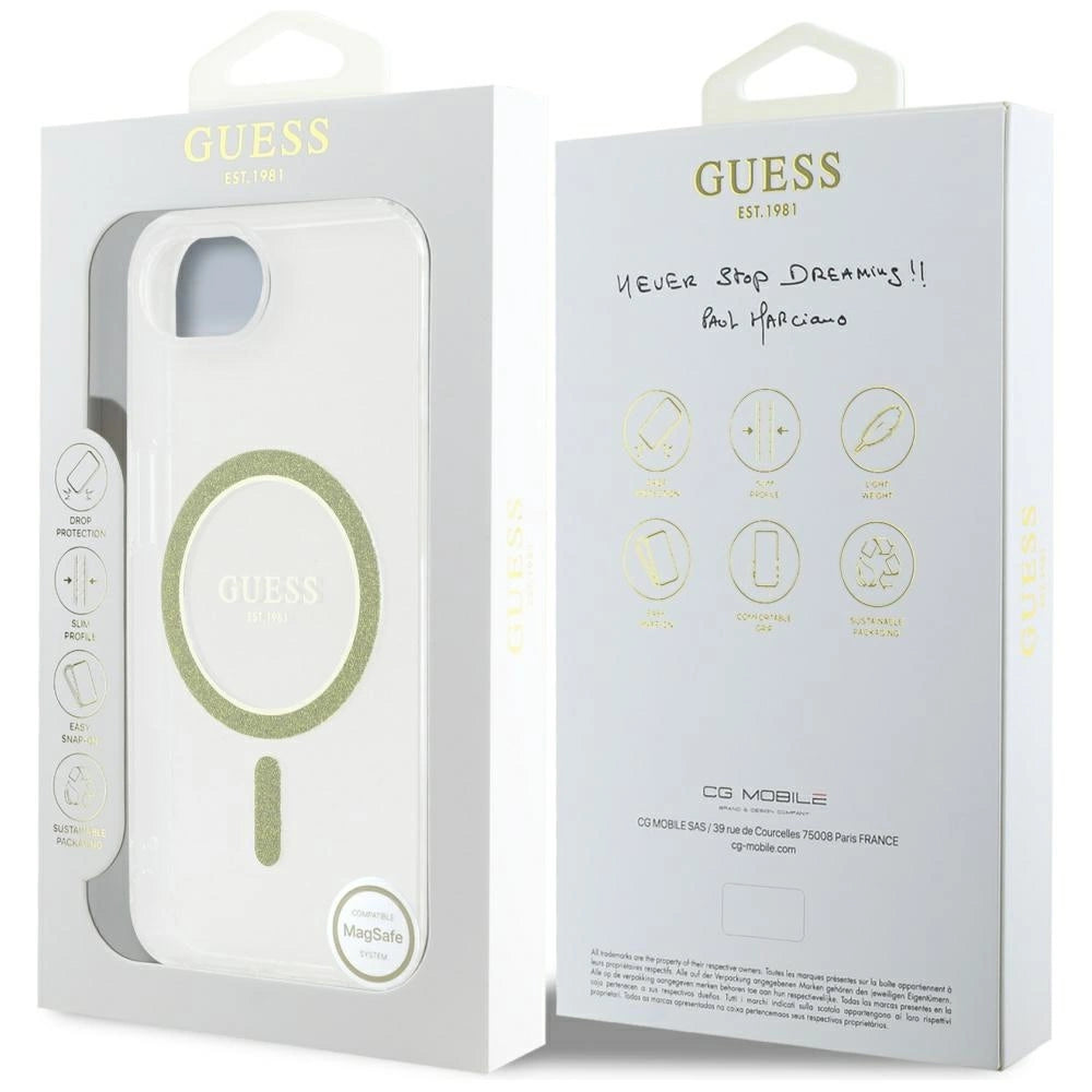 Guess IML Glitter Circle MagSafe iPhone 16e Case - Clear_7
