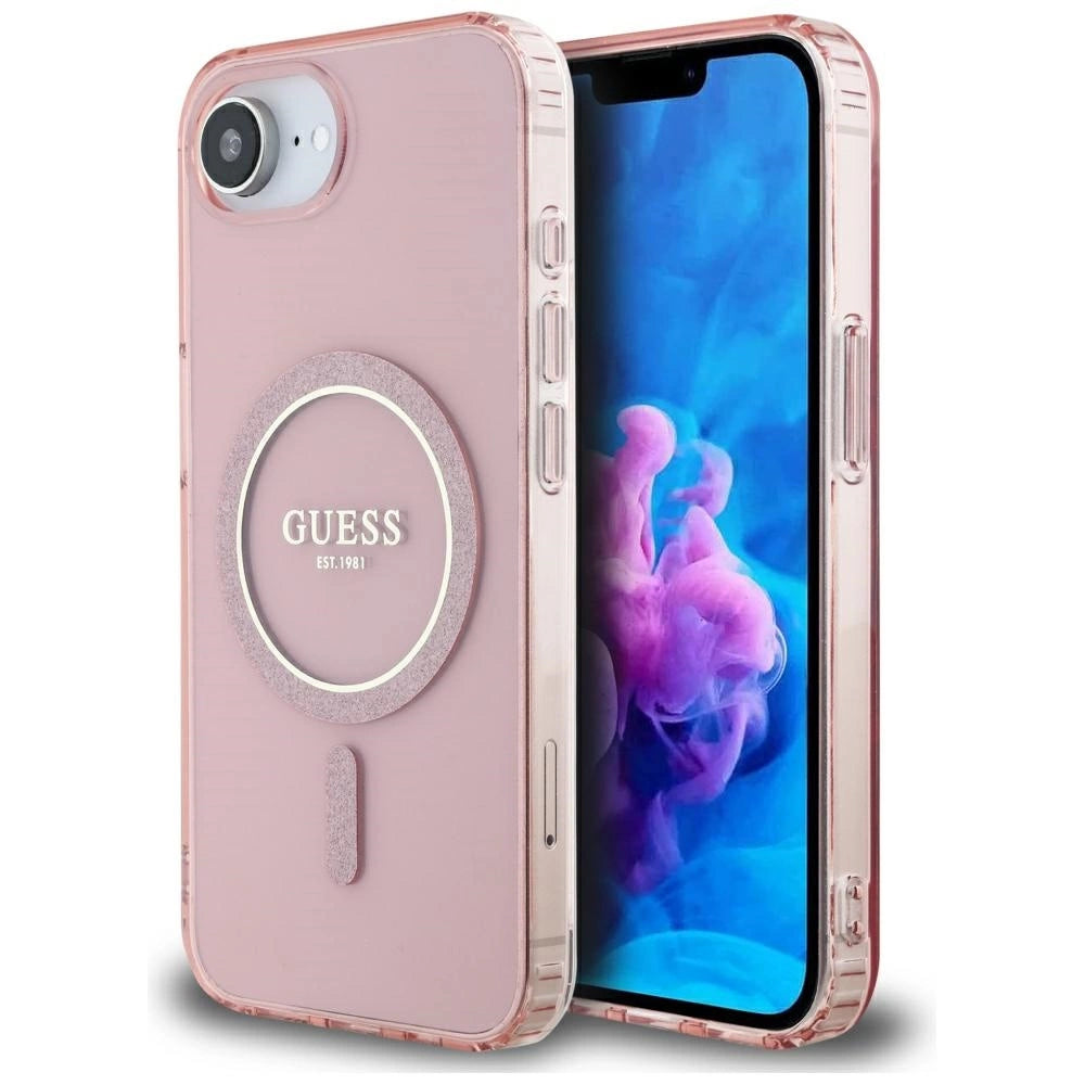 Guess IML Glitter Circle MagSafe case for iPhone 16e - pink_0