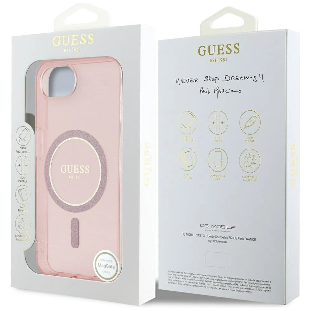 Guess IML Glitter Circle MagSafe case for iPhone 16e - pink_7