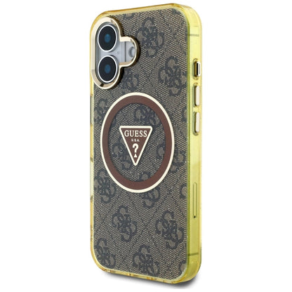 Guess IML Metal Glitter 4G Circle Triangle MagSafe Case for iPhone 16 - Brown_1