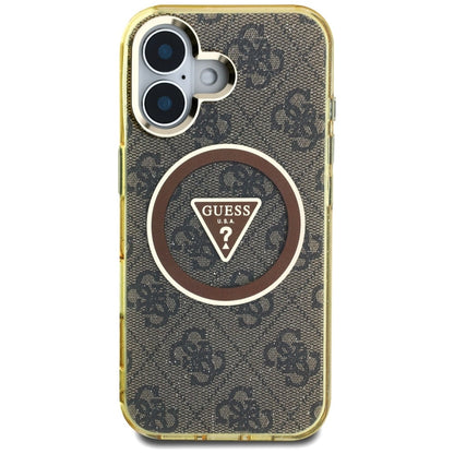 Guess IML Metal Glitter 4G Circle Triangle MagSafe Case for iPhone 16 - Brown_2