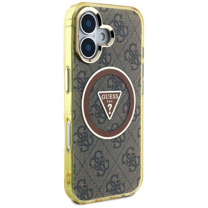 Guess IML Metal Glitter 4G Circle Triangle MagSafe Case for iPhone 16 - Brown_3