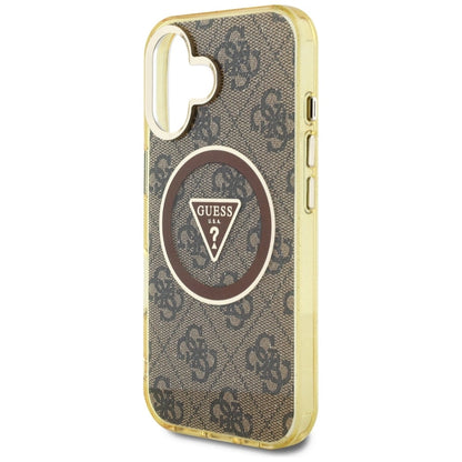 Guess IML Metal Glitter 4G Circle Triangle MagSafe Case for iPhone 16 - Brown_5