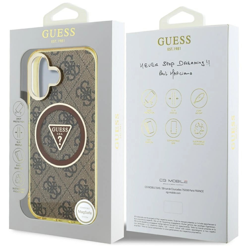 Guess IML Metal Glitter 4G Circle Triangle MagSafe Case for iPhone 16 - Brown_7