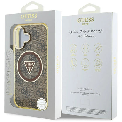 Guess IML Metal Glitter 4G Circle Triangle MagSafe Case for iPhone 16 - Brown_7