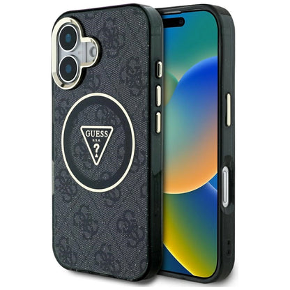 Guess IML Metal Glitter 4G Circle Triangle MagSafe Case for iPhone 16 - Black_0