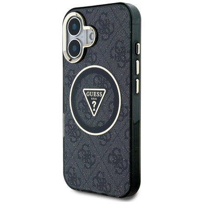 Guess IML Metal Glitter 4G Circle Triangle MagSafe Case for iPhone 16 - Black_1